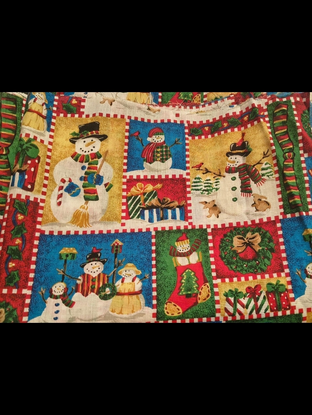 Vintage Christmas Holiday Fabric Snowman 43X36 Inch Presents Reefs Stockings